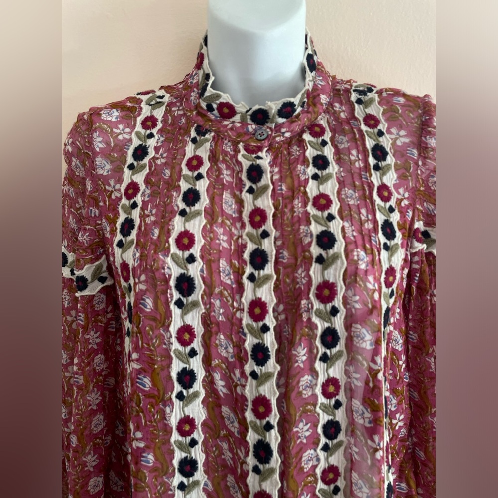 SEA New York pink chiffon shirt with mock neck and embroidered edges Small 2/4 - Picture 5 of 5